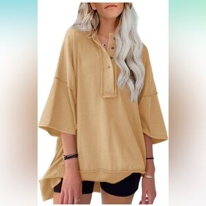 SHEWIN Women's Fashion Oversized T Shirts Casual Short Sleeve Reverse Seam